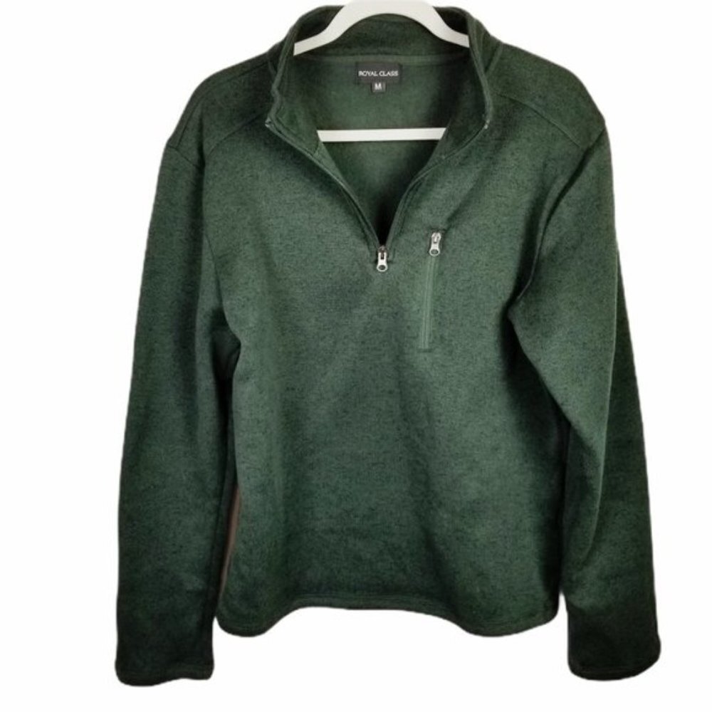Royal Class‎ Quarter Zip Fleece Sweater Men's Medium Green Marled Pullover